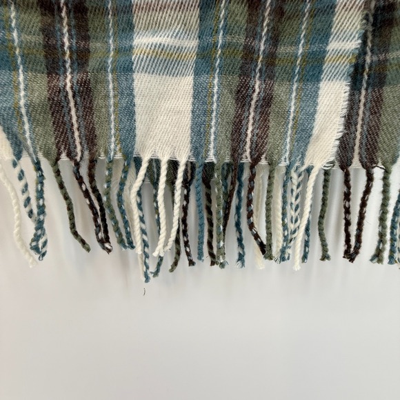 NEW JAMES PRINGLE WEAVERS BLUE PLAID ACRYLIC SCARF WOVEN IN SCOTLAND Muted Dress - Picture 6 of 7